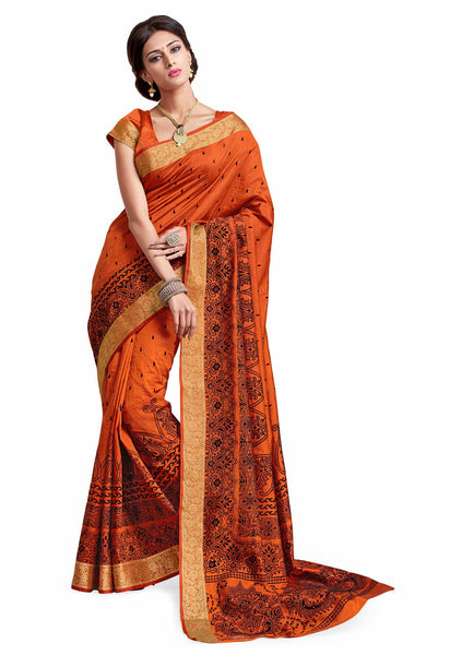 Diva Extravagant Sense in Simple Orange Dupion Silk Embroidered pashmina_silk Wedding  Lace Embroidery Border Saree - RAJSHRIFASHIONS