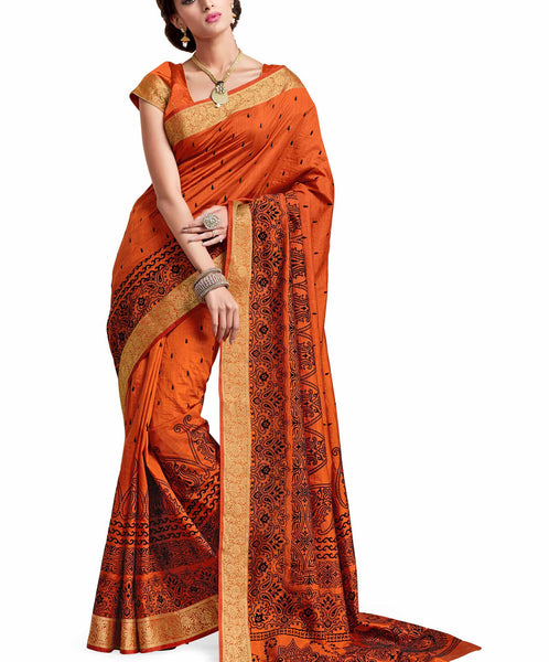 Diva Extravagant Sense in Simple Orange Dupion Silk Embroidered pashmina_silk Wedding  Lace Embroidery Border Saree - RAJSHRIFASHIONS