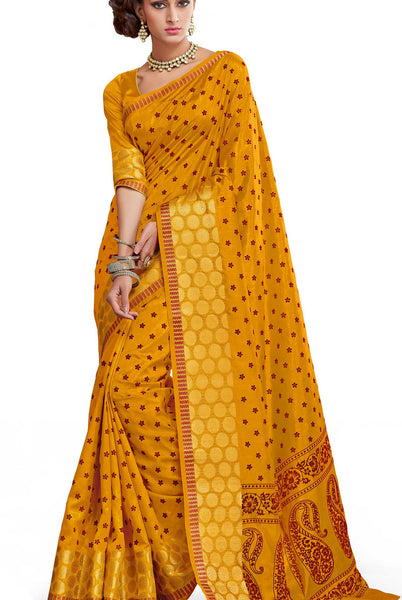 Ethnic Sense  Yellow Dupion Silk Embroidered pashmina_silk Wedding  Lace Embroidery Border Saree - RAJSHRIFASHIONS