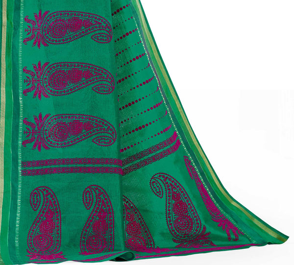 Elegant Wear Green Dupion Silk Embroidered pashmina_silk Wedding  Lace Embroidery Border Saree