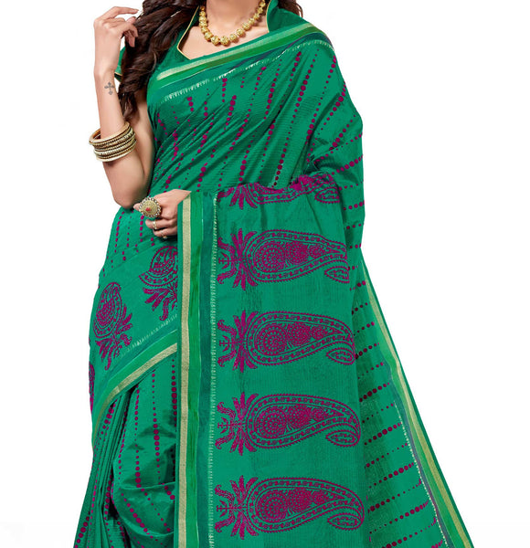 Elegant Wear Green Dupion Silk Embroidered pashmina_silk Wedding  Lace Embroidery Border Saree