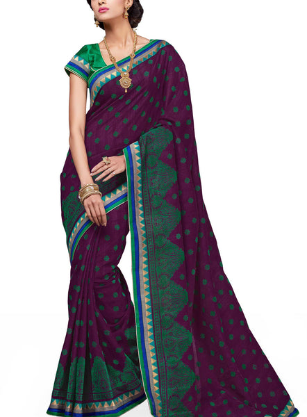 Designer Wear Purple Dupion Silk Embroidered pashmina_silk Wedding  Lace Embroidery Border Saree