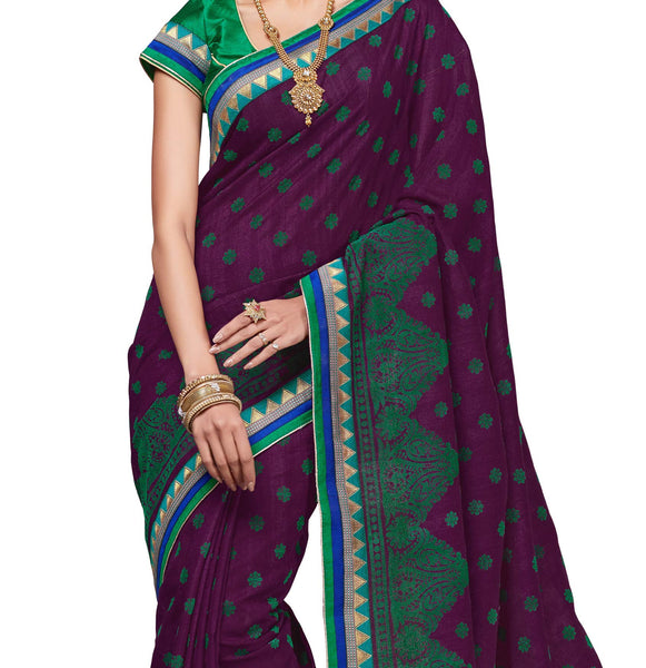 Designer Wear Purple Dupion Silk Embroidered pashmina_silk Wedding  Lace Embroidery Border Saree - RAJSHRIFASHIONS