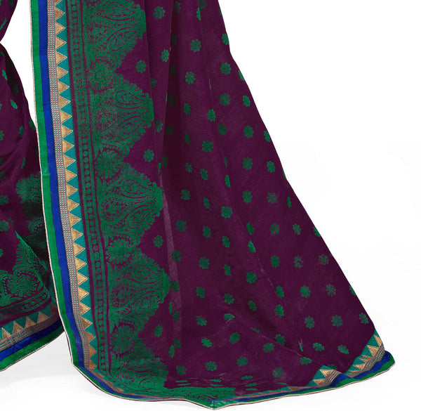 Designer Wear Purple Dupion Silk Embroidered pashmina_silk Wedding  Lace Embroidery Border Saree