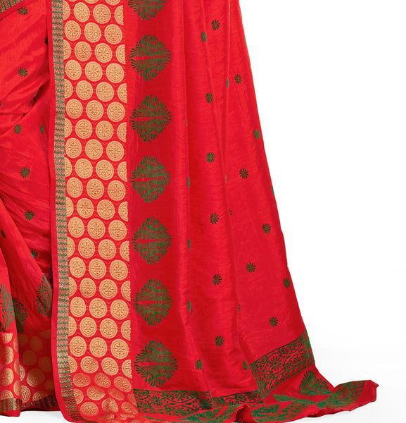 Enjoy Wedding Glitz  Red Dupion Silk Embroidered pashmina_silk Wedding  Lace Embroidery Border Saree - RAJSHRIFASHIONS