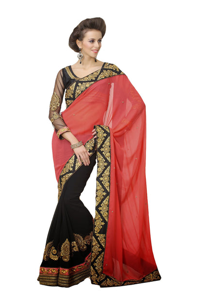 Latest New Look Graceful  Georgette Red Patch Work patch_work Party Ethnic Designer Sarees