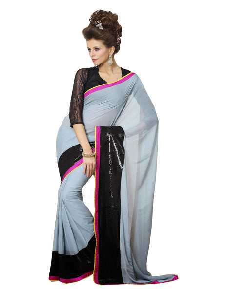 Latest New Look Graceful  Georgette Grey Patch Work sequins_work Party Ethnic Designer Sarees