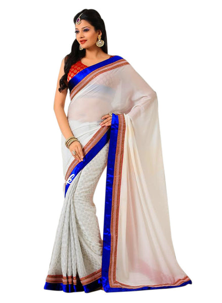 Latest New Look Graceful  Chiffon White None patch_work Party Ethnic Designer Sarees - RAJSHRIFASHIONS