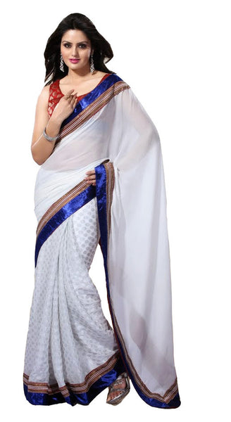 Latest New Look Graceful  Chiffon White Applique Work resham_embroidery Party Ethnic Designer Sarees - RAJSHRIFASHIONS
