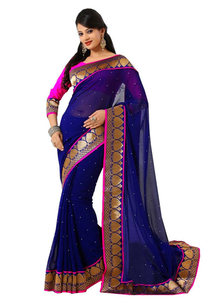 Latest New Look Graceful  Georgette Blue Patch Work patch_work Party Ethnic Designer Sarees