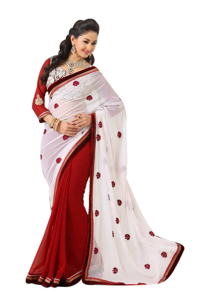 Latest New Look Graceful  Georgette White Phulkari resham_embroidery Party Ethnic Designer Sarees