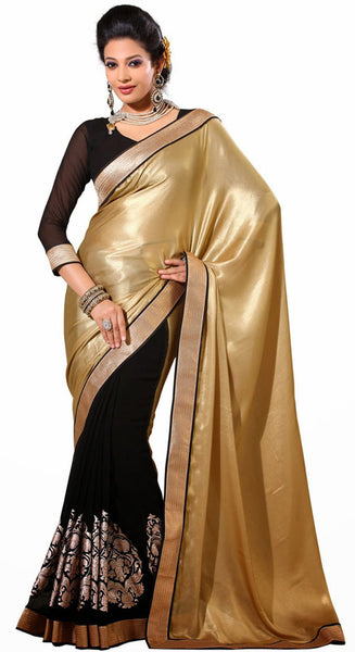 Latest New Look Graceful  Satin Beige Applique Work resham_embroidery Party Ethnic Designer Sarees