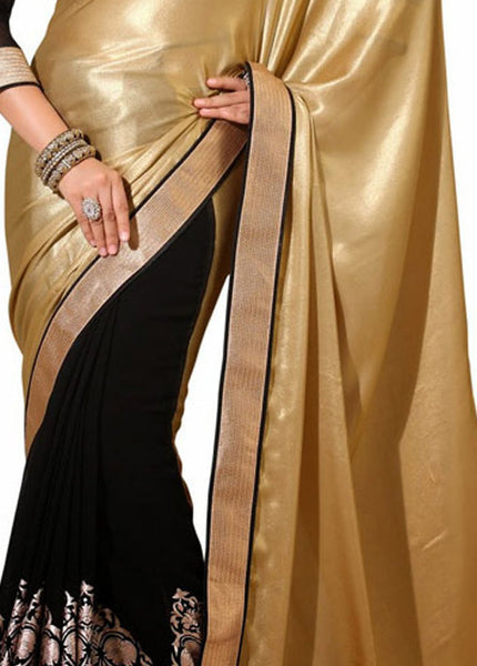 Ethnic Junctions Women's Soft Banarsi Silk Saree With Stitched Blouse,