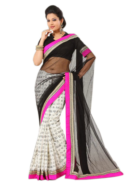Latest New Look Graceful  Net Black Applique Work resham_embroidery Party Ethnic Designer Sarees