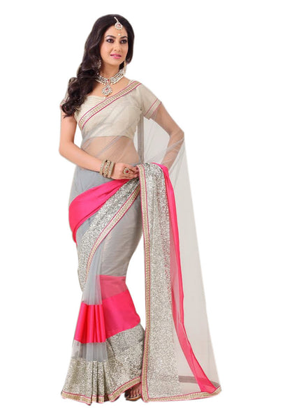 Latest New Look Graceful  Net Grey Patch Work patch_work Party Ethnic Designer Sarees