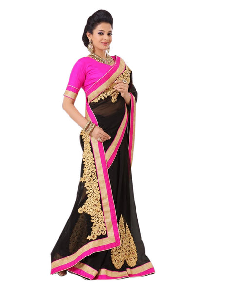 Latest New Look Graceful  Georgette Black Patch Work resham_embroidery Party Ethnic Designer Sarees