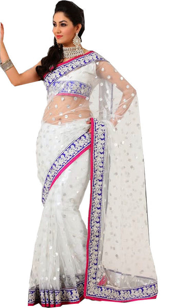 Latest New Look Graceful  Net White Patch Work patch_work Party Ethnic Designer Sarees