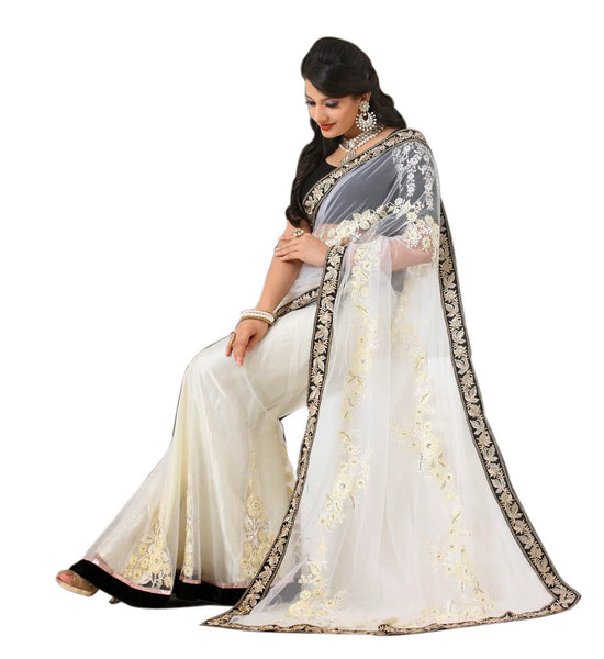 Latest New Look Graceful  Net White Applique Work resham_embroidery Party Ethnic Designer Sarees