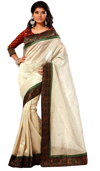 Latest New Look Graceful  Silk Cream Applique Work patch_work Party Ethnic Designer Sarees