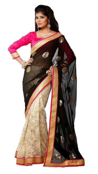 Latest New Look Graceful  Georgette Black Applique Work sequins_work Party Ethnic Designer Sarees