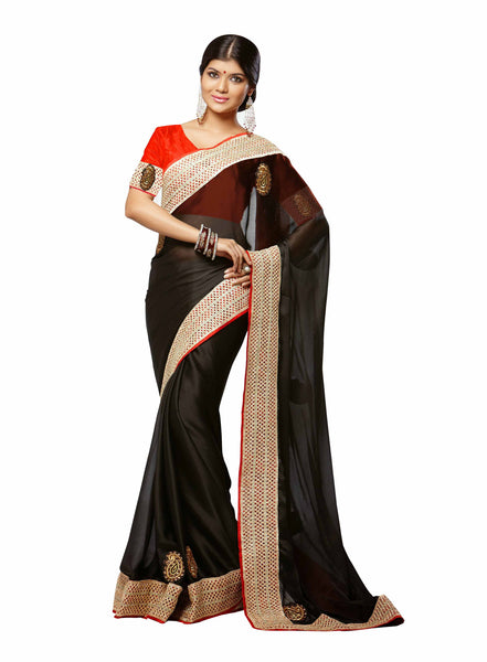 Latest New Look Graceful  Georgette Black Applique Work patch_work Party Ethnic Designer Sarees - RAJSHRIFASHIONS