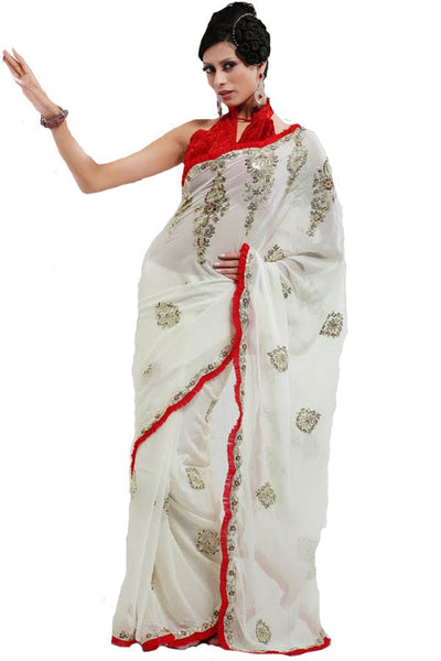 Latest New Look Graceful  Georgette White Applique Work resham_embroidery Party Ethnic salwar kameez