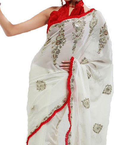 Latest New Look Graceful  Georgette White Applique Work resham_embroidery Party Ethnic salwar kameez