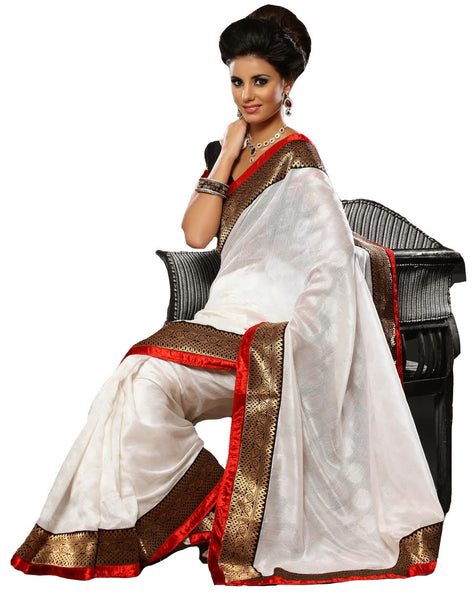 Latest New Look Graceful  Tussar Silk White Applique Work resham_embroidery Wedding Ethnic Designer Sarees