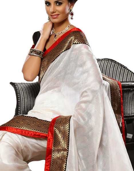 Latest New Look Graceful  Tussar Silk White Applique Work resham_embroidery Wedding Ethnic sarees