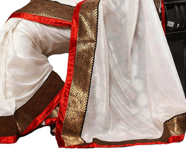 Latest New Look Graceful  Tussar Silk White Applique Work resham_embroidery Wedding Ethnic sarees