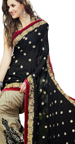 Latest New Look Graceful  Silk Black Applique Work resham_embroidery Party Ethnic sarees