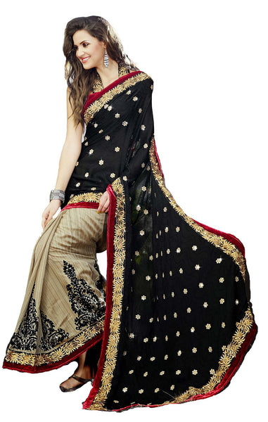 Latest New Look Graceful  Silk Black Applique Work resham_embroidery Party Ethnic sarees