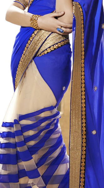 Latest New Look Graceful  Net Blue Applique Work resham_embroidery Party Ethnic sarees