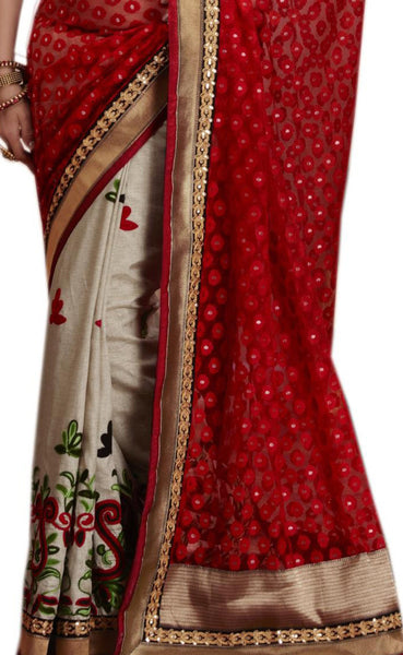 Latest New Look Graceful  Silk Red Applique Work resham_embroidery Party Ethnic sarees