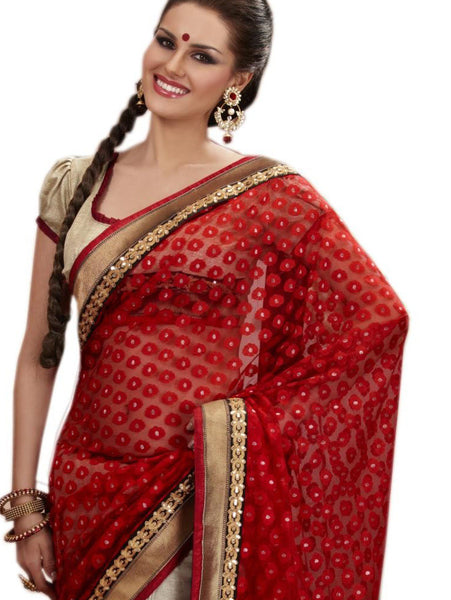 Latest New Look Graceful  Silk Red Applique Work resham_embroidery Party Ethnic sarees