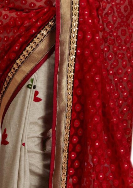 Latest New Look Graceful  Silk Red Applique Work resham_embroidery Party Ethnic sarees