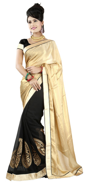 Latest New Look Graceful  Georgette Beige Applique Work resham_embroidery Party Ethnic Designer Sarees - RAJSHRIFASHIONS