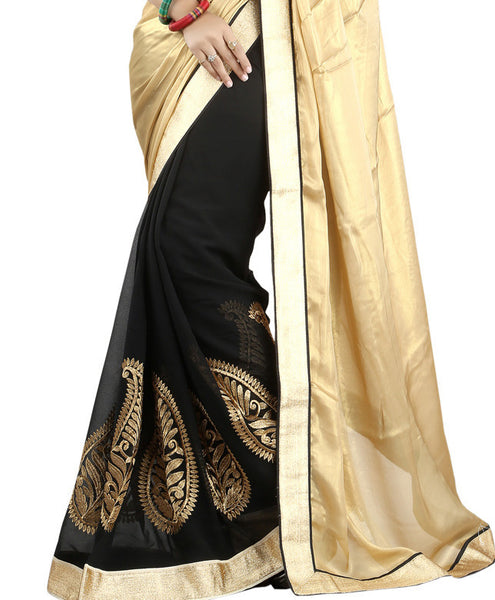 Latest New Look Graceful  Georgette Beige Applique Work resham_embroidery Party Ethnic sarees