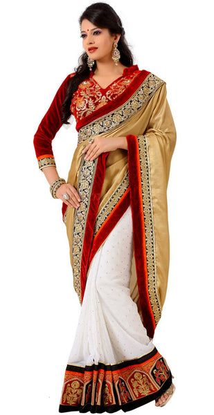 Latest New Look Graceful  Satin Beige Applique Work resham_embroidery Wedding Ethnic Designer Sarees