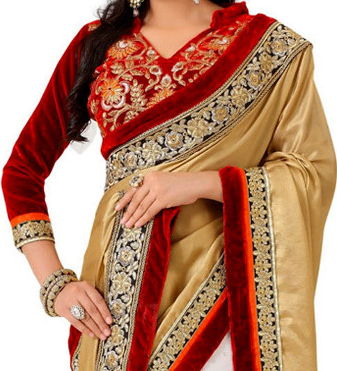 Latest New Look Graceful  Satin Beige Applique Work resham_embroidery Wedding Ethnic sarees