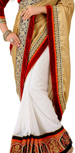 Latest New Look Graceful  Satin Beige Applique Work resham_embroidery Wedding Ethnic sarees