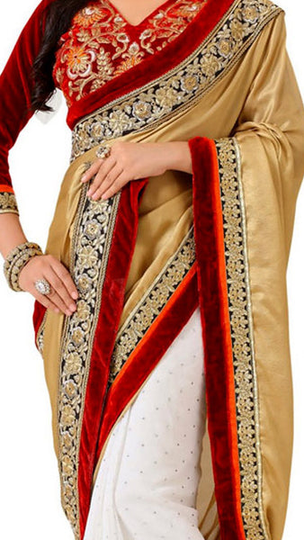 Latest New Look Graceful  Satin Beige Applique Work resham_embroidery Wedding Ethnic sarees