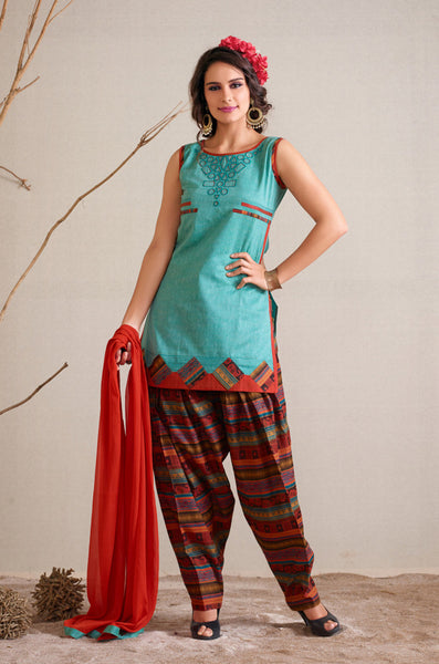 Mint Blue Readymade Salwar Suit
