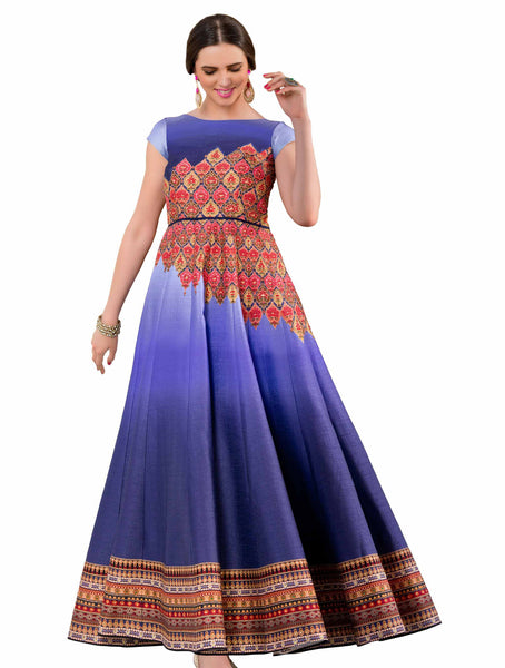 Bring Attiude yours style  Art silk Blue Printed work Digital prined Bridal Ethnic Semi Stich Gown