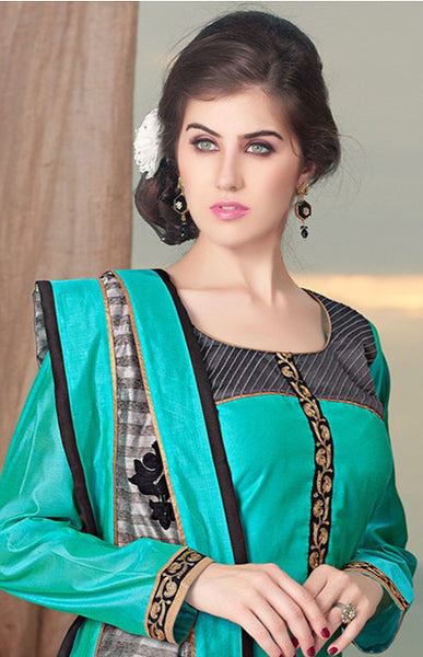 Adorable Green Chanderi Cotton Silk Designer Salwar kameez