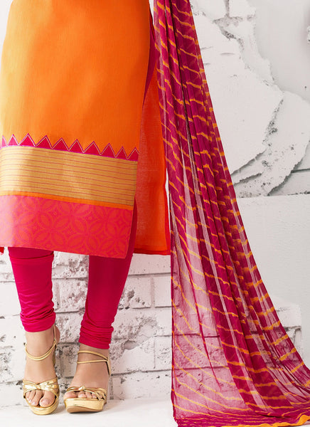 Orange And Pink Color Cotton Salwar Kameez