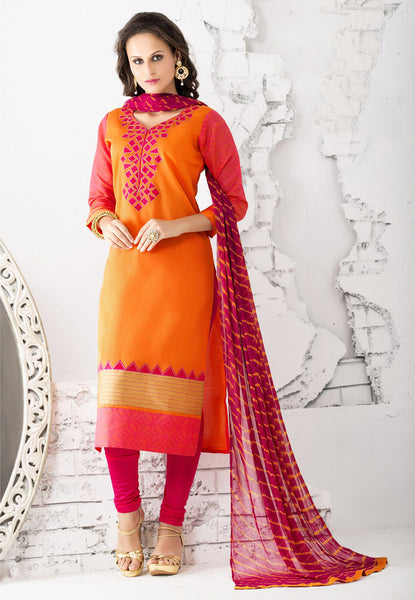 Orange And Pink Color Cotton Salwar Kameez