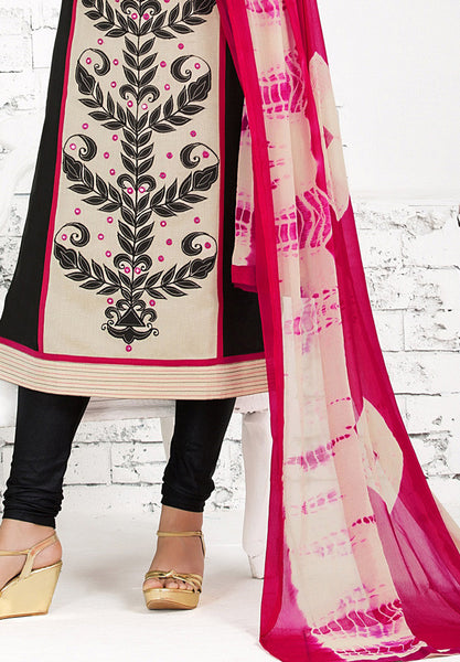 Black Chanderi Cotton Silk With Resham Embroidery