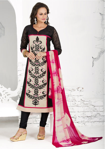 Black Chanderi Cotton Silk With Resham Embroidery