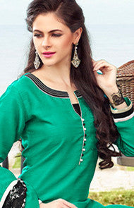 Adorable Green Chanderi Cotton Silk Designer Salwar kameez